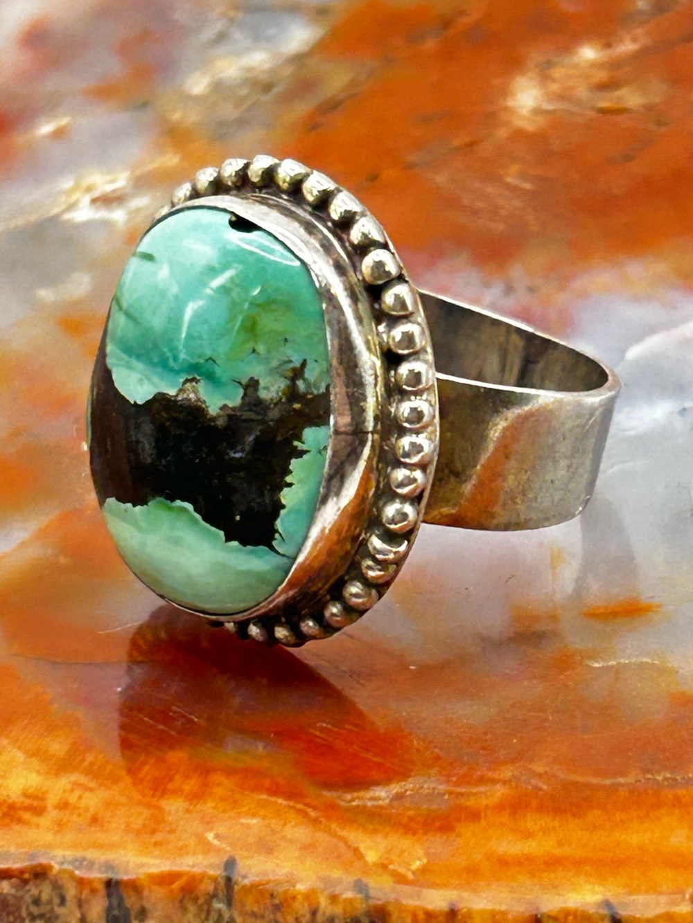 Vintage Sterling Silver Turquoise Ring - Size 8.5